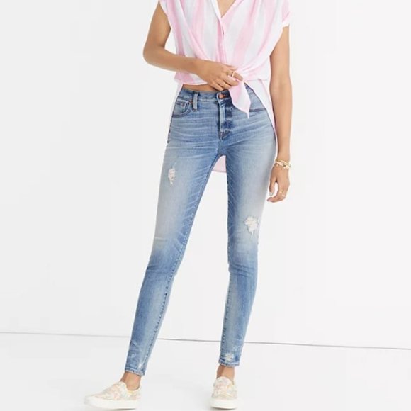 Madewell Denim - Madewell 9" High-Rise Skinny Jeans: Destructed-Hem Edition Size 27